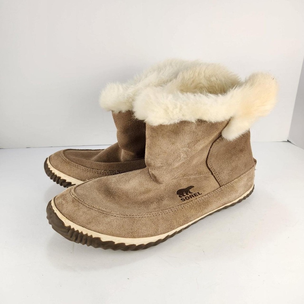 Sorel Out N About Women's Size 11 Tan Suede Faux Fur Shearling Winter Booties